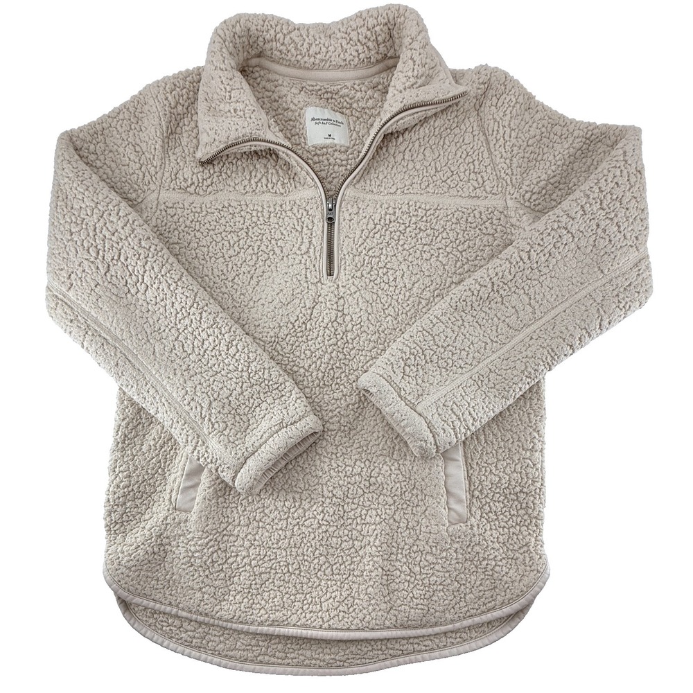 Abercrombie & Fitch‎ Soft A&F Sherpa Fleece 1/4 Zip Pullover Womens Medium Cream